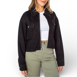 Celebrity Pink Cropped Denim Shacket in Black Size Small